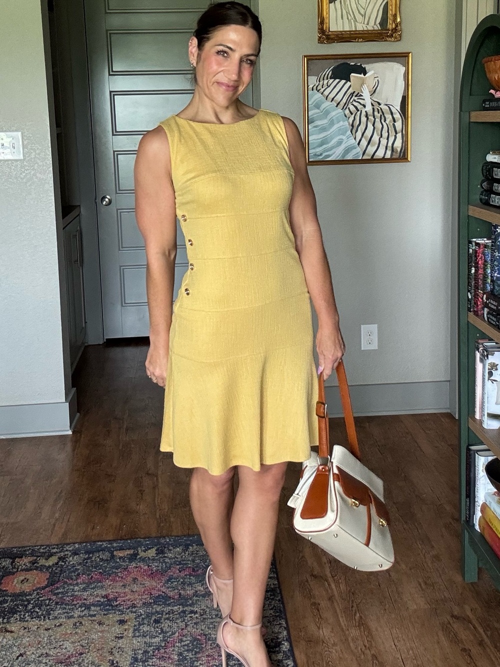 Enfocus Studio Mustard Yellow Sleeveless Knit A-Line Dress